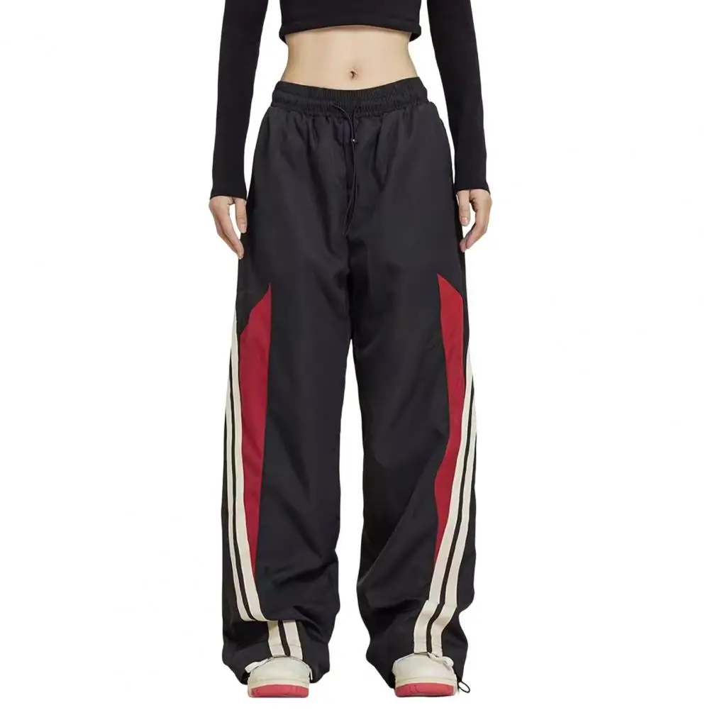 

Vertical Stripe Trousers Women Pants Elastic High Waist Adjustable Drawstring Wide-Leg Vertical Stripe Stitching Pants Retro Str