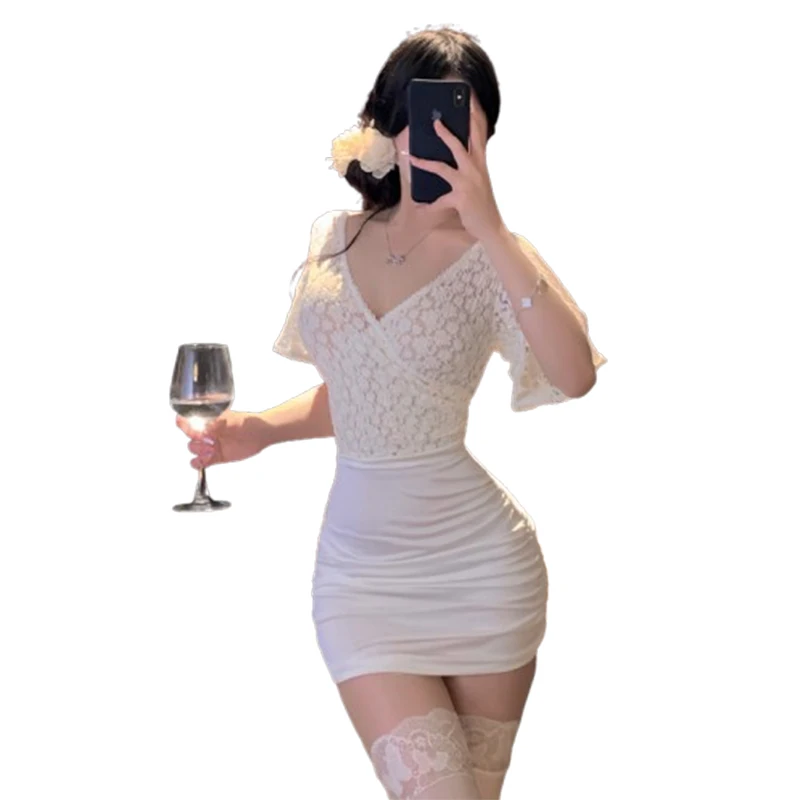 

New Sexy Secretary Cosplay Lingerie Ol Lace Uniform Wrap Hip Skirt Low-cut Dress Girls Women Temptation Passion Night Costume