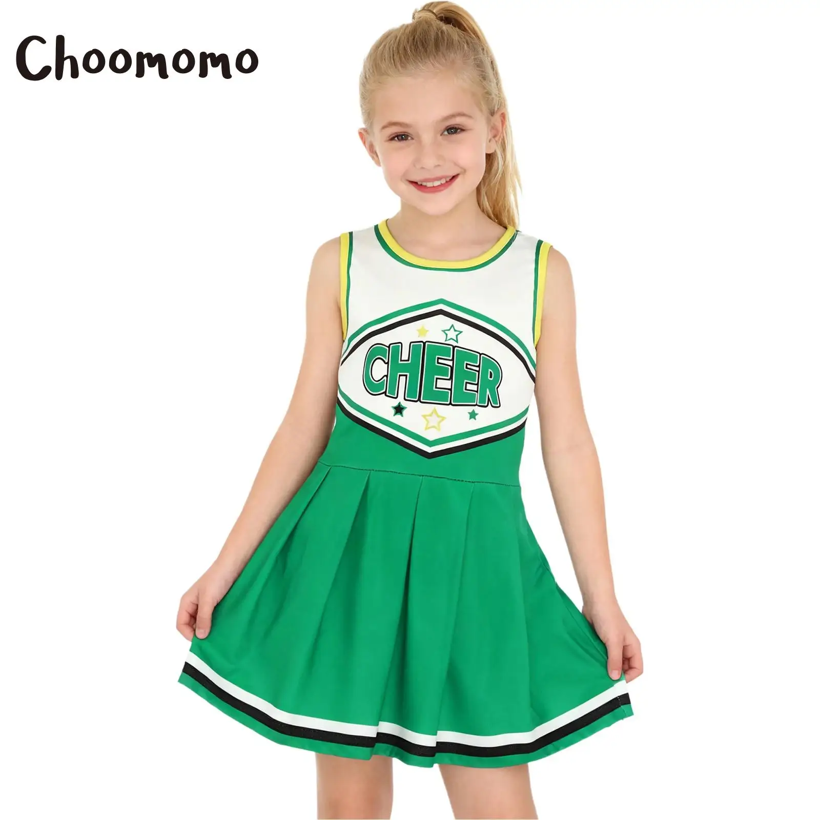 

Girls Cheer Leader Costume Dress Letter Print Sleeveless Pleated Cheer Dress Cheerleading Uniforms Sports Meeting Performance