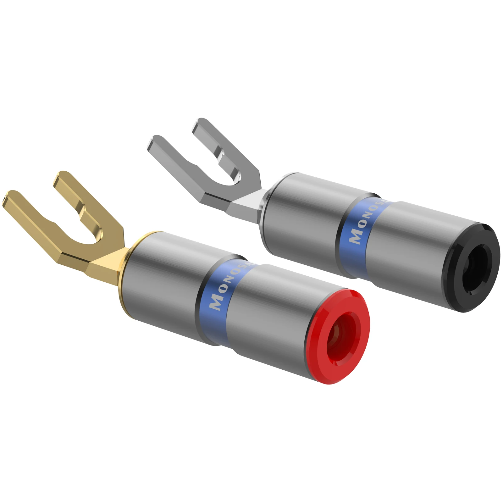 Monosaudio Pure Copper Y Spade Plug Rhodium Gold Plated Spade Fork Screw Locking Connector Plug--S906G S906R