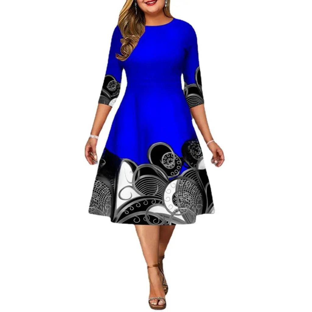 

Women's Large Size Dress Autumn Winter New Positioning Printed with Sleeves Fashionable plus Size Clothing for Ladies