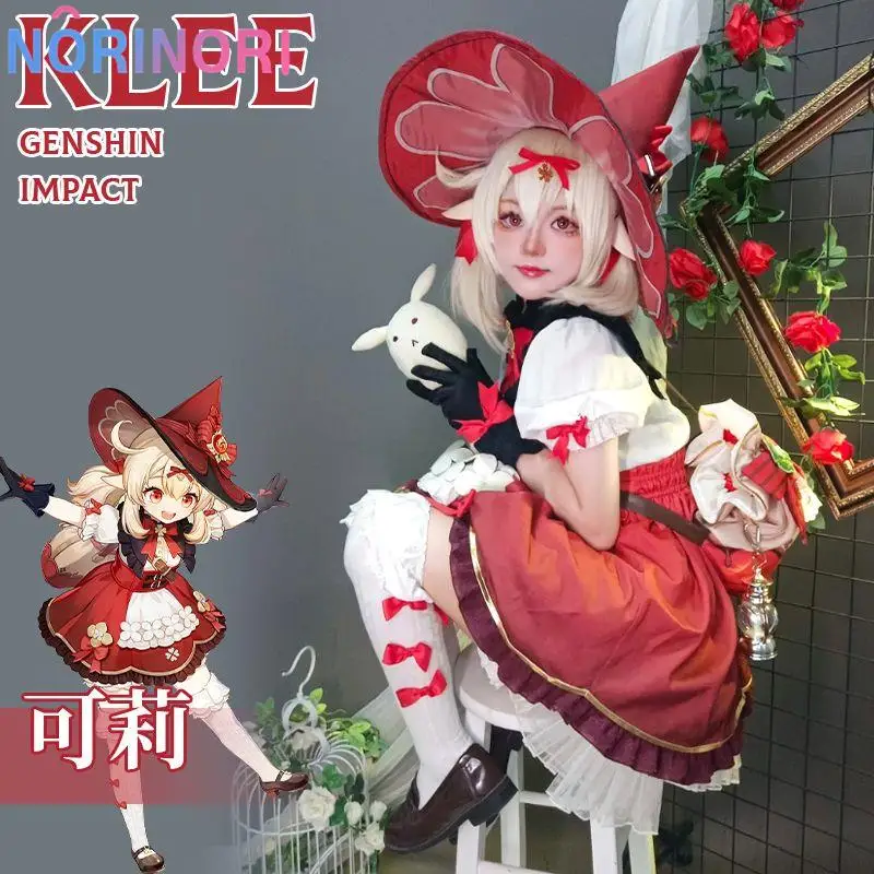 ผิวใหม่ Klee Blossoming Starlight คอสเพลย์เกม Genshin Impact คอสเพลย์เครื่องแต่งกายผู้หญิงชุด Klee Little Witch เครื่องแต่งกาย Plus ขนาด