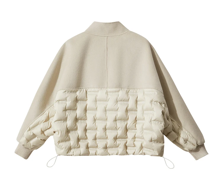 AMII Down Coats 100% Wool Stand Collar Loose Spliced Jackets for Woman 2024 Winter Warm New Casual Versatile Jacket 12454007