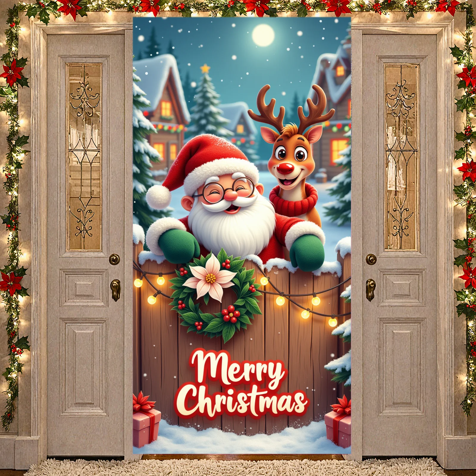 البوليستر عيد الميلاد راية سانتا كلوز الرنة أضواء الزخرفية الاحتفال لعطلة حزب ديكور المنزل الشتاء الحدث