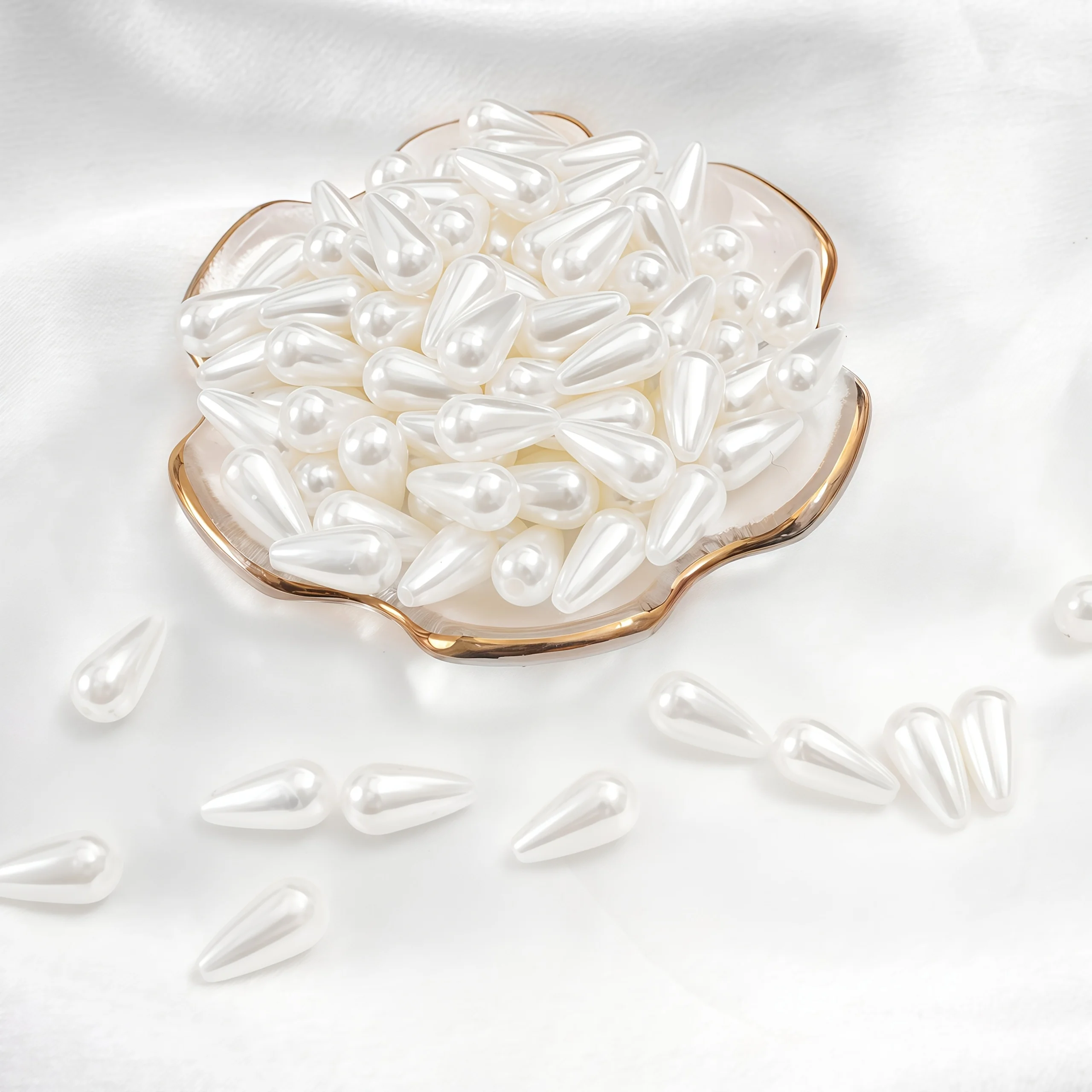 300pcs 14mm Pearl color, teardrop beads, water drop beads, acrylic beads, spacer beads, DIY handcrafted jewelry decoration beads view 2