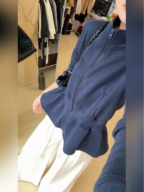 

Женская толстовка больших размеров с утягивающим эффектом на талии, воротником-стойкой, осенне-зимняя, новая, премиум-класса, утепленная, тяжелая, 300...