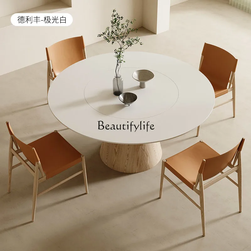 

ls 42 Solid wood rock slab round dining table with turntable log cream wind rock slab round table