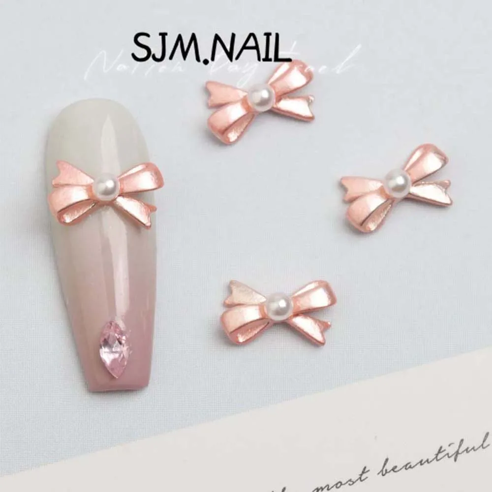 10Pcs Ribbon Pearl Bow Tie Nail Art Charms 3D Alloy 7*11mm Pink White Black Bow Nail Decoration Kawaii DIY Manicure  Accessories - Image 6