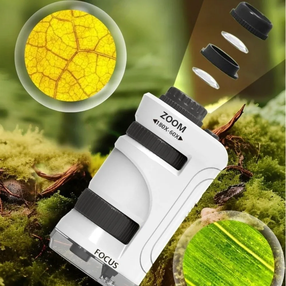 Microscope Portable jouet scientifique pour enfants, Zoom 60x-180x avec lumière LED, loupe portative, petit Microscope scientifique