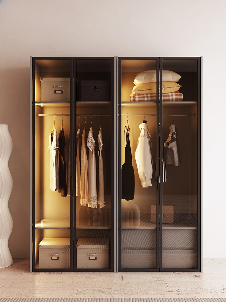 Light Luxury Solid Wood Sliding Door Wardrobe Small Unit One Door to Top Large Capacity Storage Cabinet Wardrobe