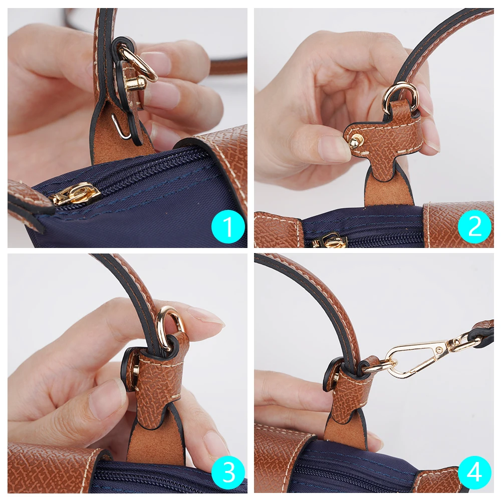 Correa de hombro para bolso Longchamp, correa de mensajero modificada de cuero Real, ajustable, con mango corto, perforación libre