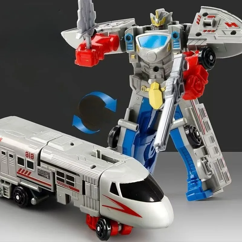 Crianças trem transformando robô brinquedo modelo de ação de herói ferroviário de alta velocidade