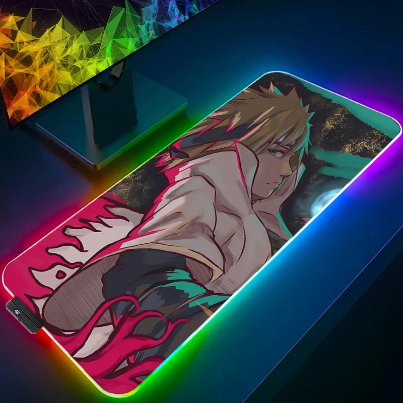 

NARUTO Minato Namikaze RGB Mouse Pad Game Rubber Backlight Pc Keyboard Computer Speed LED Desk Mat Gaming Acessories Mousepad