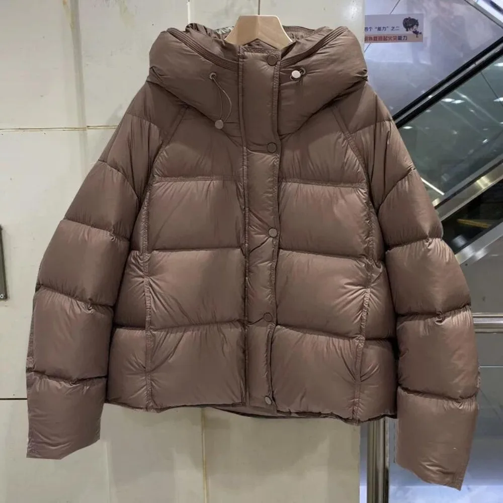 2025 nova parker outono inverno roupas femininas moda curto pato branco para baixo casaco quente grosso com capuz puffer jaqueta feminina