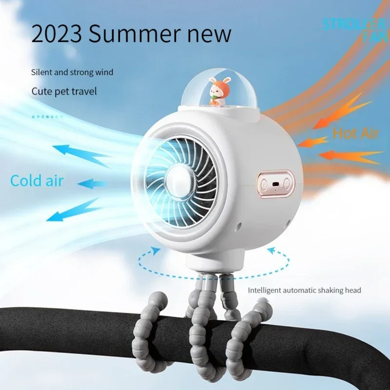 

New Baby Cart Fan Home Fully Automatic Silent Shake Head Outdoor Cooling Portable Rabbit Octopus Small Table Fan