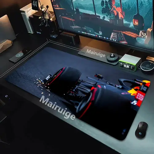 Imagen 2 del producto Alfombrilla de ratón roja de carreras F1, alfombrillas grandes para mesa de juegos de ordenador y oficina, alfombrillas de ratón para teclado HD de goma XXL, alfombrilla de escritorio larga