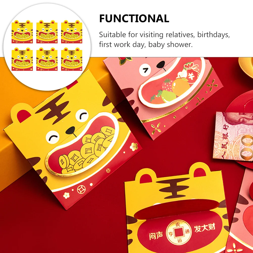 

6 Pcs Red Envelope New Year Chinese Lucky Money Envelopes Spring Festival Pocket Paper Year's Lunar
