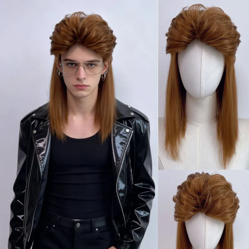 Personalized Fashion Punk Style Wolf Tail Men'S Wig Outdoor Travel Party Cosplay Simulation Head-Mounted Synthetic Wig