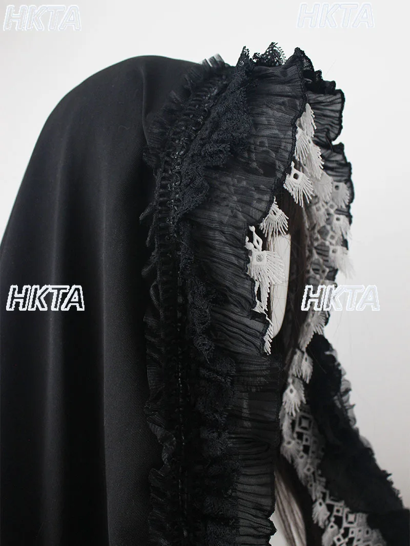 Abito Lolita Scuro Elegante Foulard Accessori per capelli Donna Splendido pizzo Nero Bianco Scialle Cofano Fasce Cosplay femminile