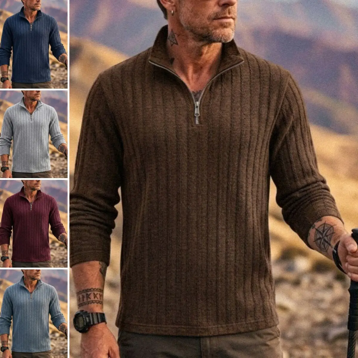 

2026 Men's semi-turtleneck zipper sweater Men's fall/winter loose sweater casual pullover long-sleeved sweater