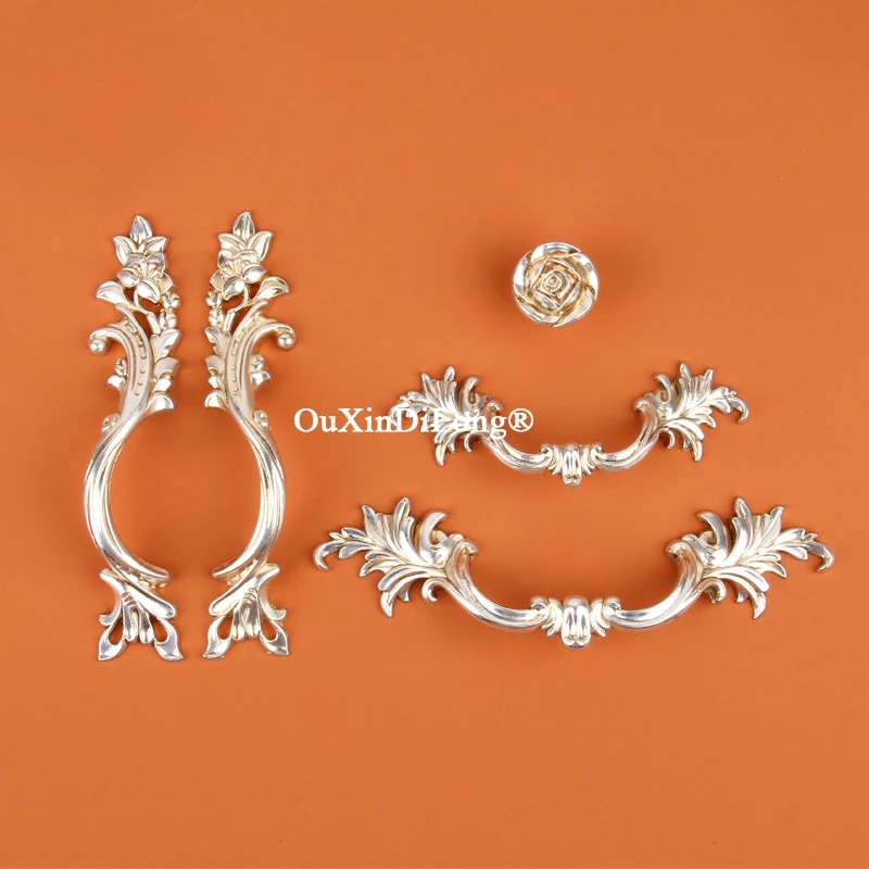 Retro 4PCS/4Pairs Zinc Alloy Antique Silver Furniture Handles Drawer Pulls Cupboard Wardrobe Dresser TV Wine Cabinet Pulls Knobs