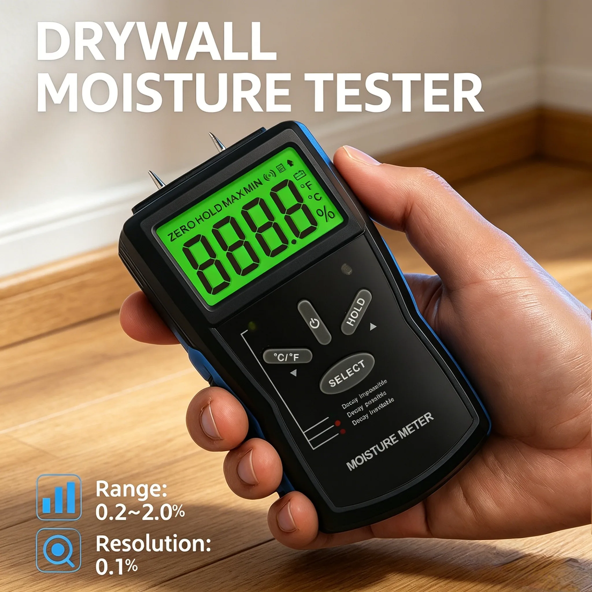 

HP-883C Wood Moisture Meter Pin-Type & Thermo-Hygrometer Damp Detector for Wood Building Material Concrete Temperature Display