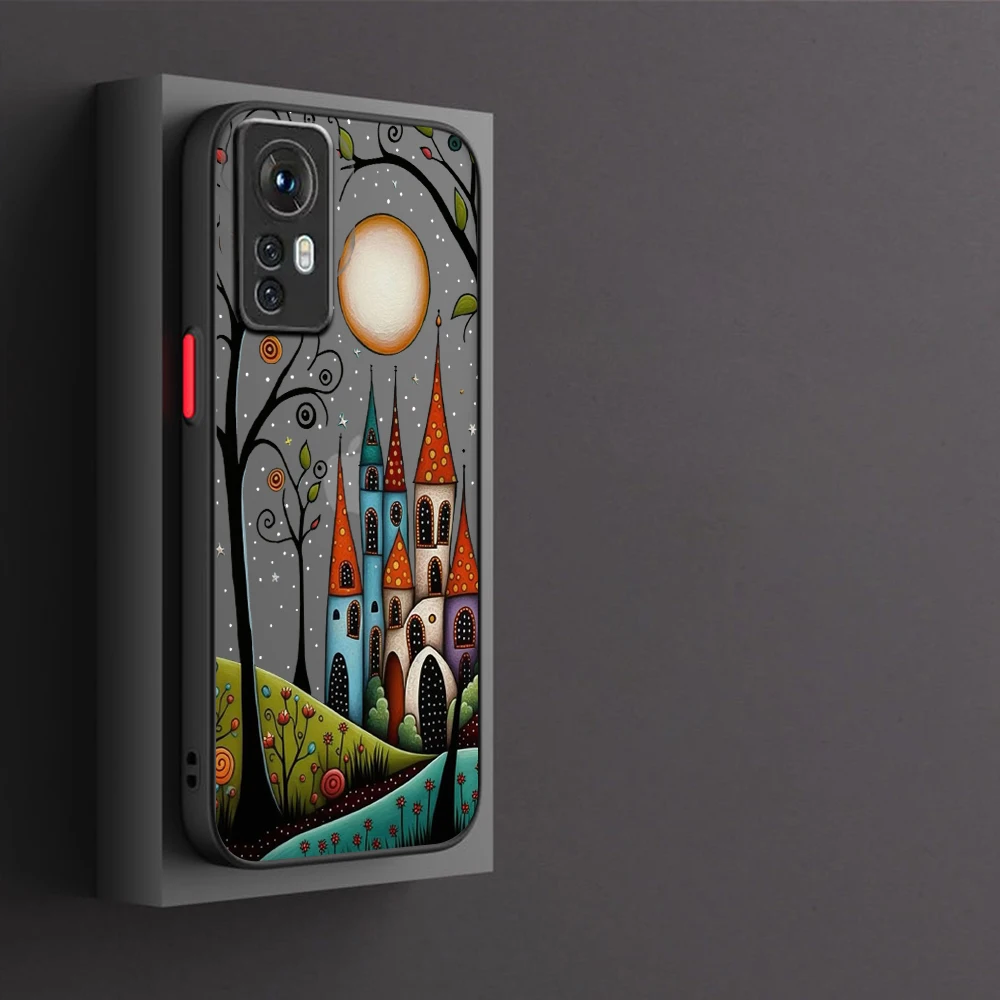 Hand Painted Forest House Illustration Phone Case For Xiaomi Redmi Note 12 11 10 9 9A 9T 9C 8 Pro Plus Matte Transparent Cover