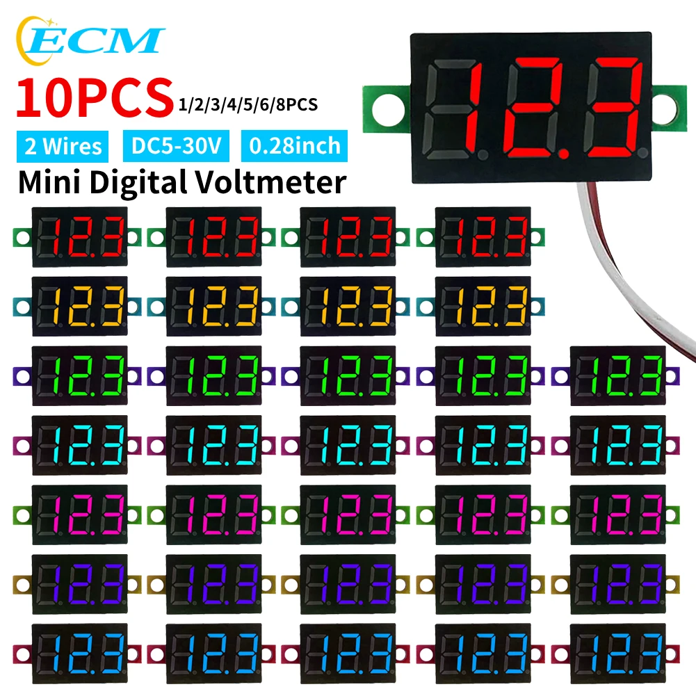 2 Wires Mini Digital Voltmeter Module Volt Meter 0.28 Inch LED Screen Voltmeter DC2.5V-40V Car Mobile Power Voltmeter Tester