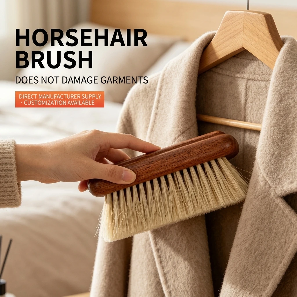 YGTITAN Horsehair Garment Brush, Soft Wool Coat Grooming Tool, Lint Remover for Cashmere & Alpaca, Wooden Handle