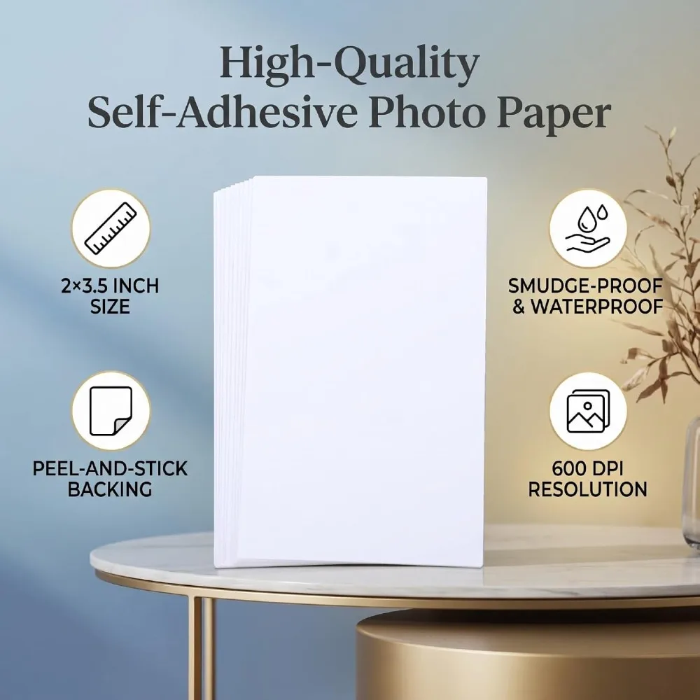 20pcs 2x3.5 Inch Self Adhesive Photo Paper Smudgeproof Back Adhesive Sticky Back Paper Tear Proof Smudgeproof Photo Paper