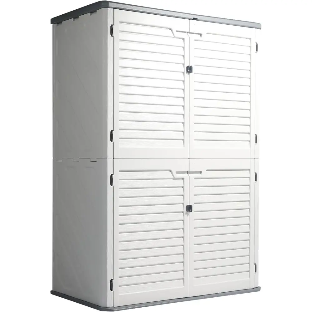 Japandi Weatherproof HDPE Resin Vertical Storage Cabinet exterior view
