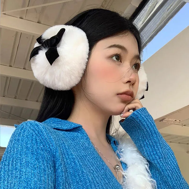 Y2k Bow Knot Ear Muffs Winter Women Warm Thicken Ear Cover dla kobiet Plush Outdoor Cold Proof Earmuff Koreańskie akcesoria dla kobiet