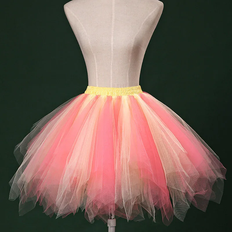 Short Multicolor Women Lolita Petticoat Tutu Puffy Cancan Skirt Gradient Ramp Under Crinoline Inner Bustle Cosplay For Wedding