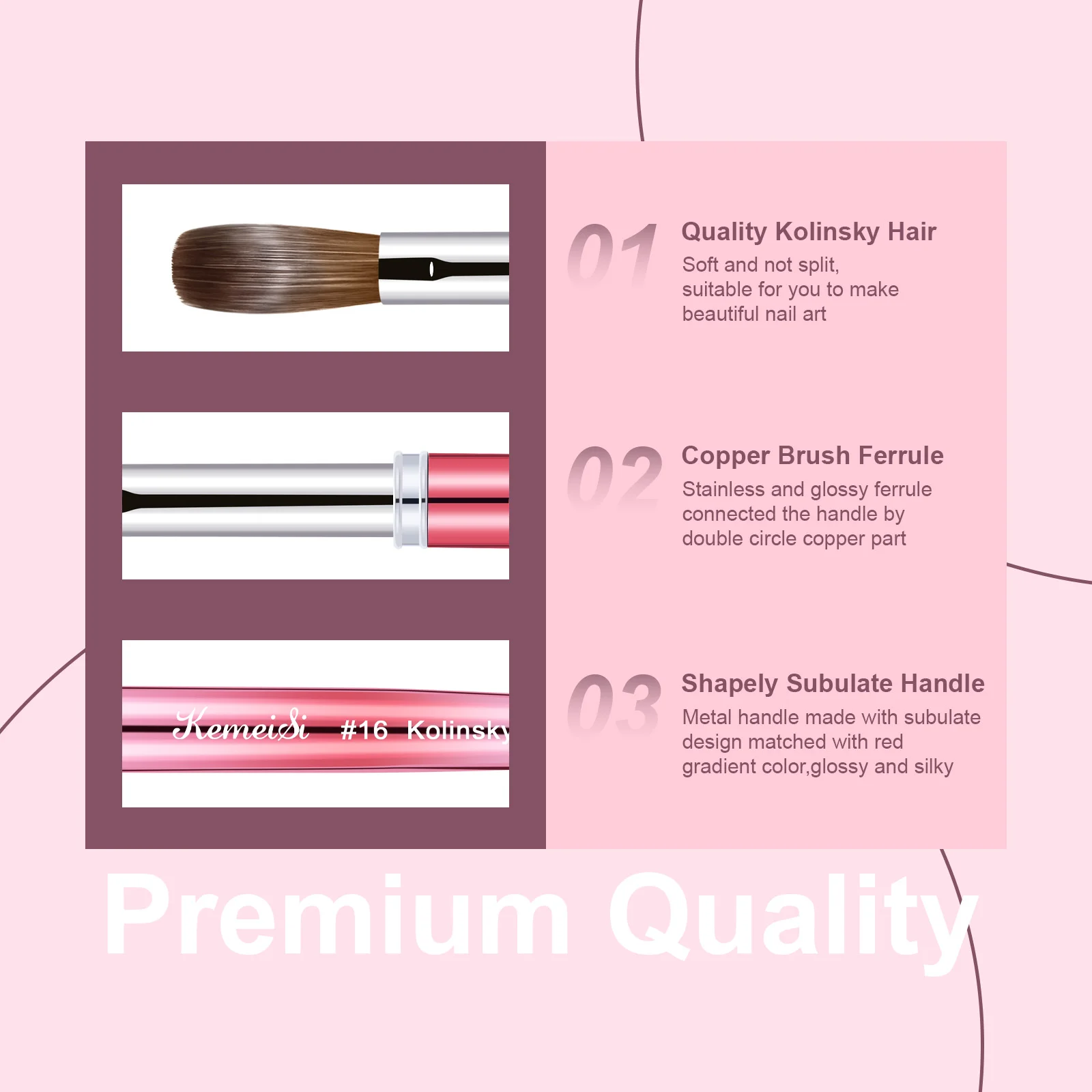 كولينسكي السمور الاكريليك فرشاة مجعد الأشعة فوق البنفسجية هلام نحت القلم السائل مسحوق DIY بها بنفسك مانيكير مسمار الرسم الساخن الوردي فرش فنية أدوات #3