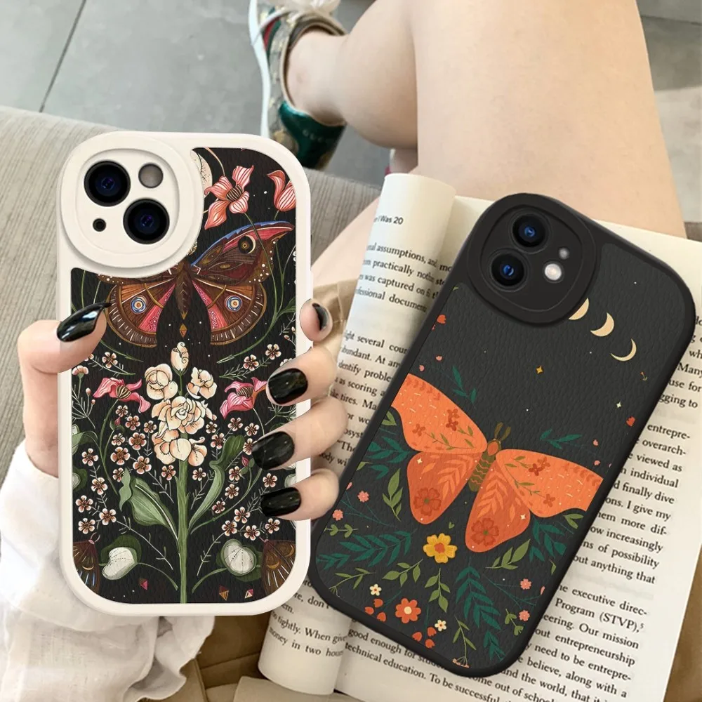 Forest Magical Moth Thistle Phone Case Hard Leather For iPhone 14 13 12 Mini 11 14 Pro Max Xs X Xr 7 8 Plus Fundas