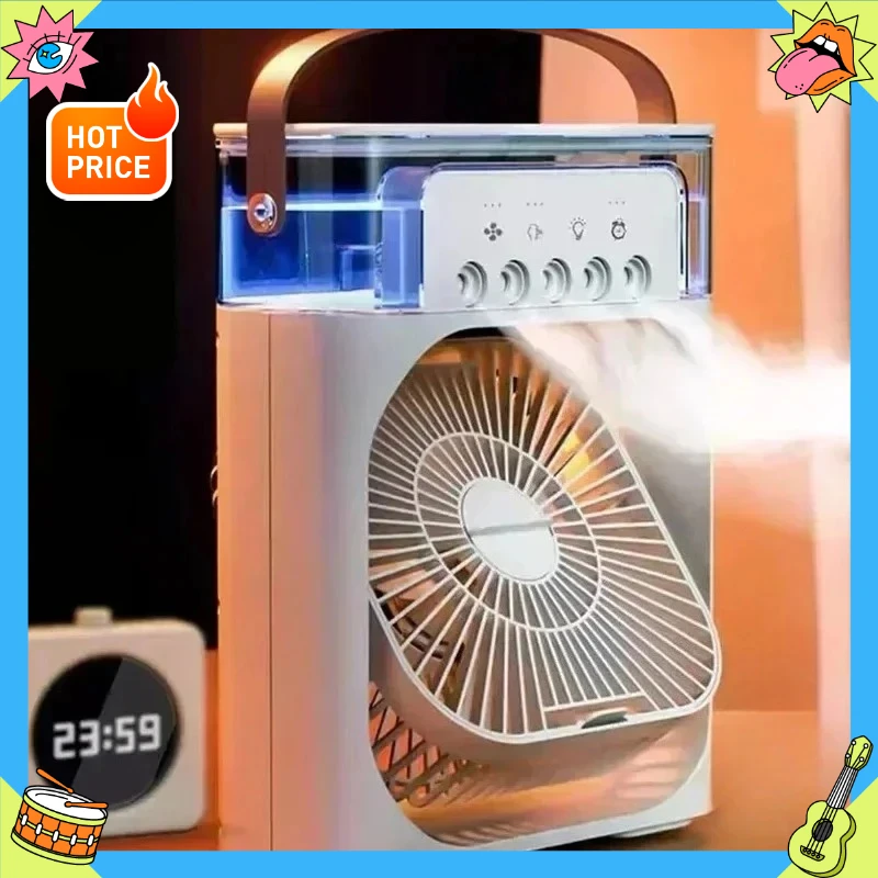 Aire acondicionado con ventilador portátil 3 en 1 para el hogar, alimentado por USB, con humidificador y luz nocturna LED