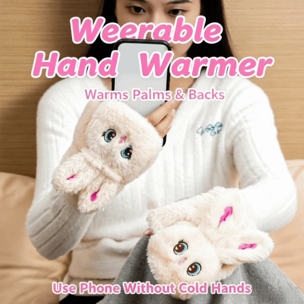 Dual-sided Heating Rechargeable Heated Gloves Intelligent Temperature Control No Glove Removal Cartoon Plush Hand Warmer