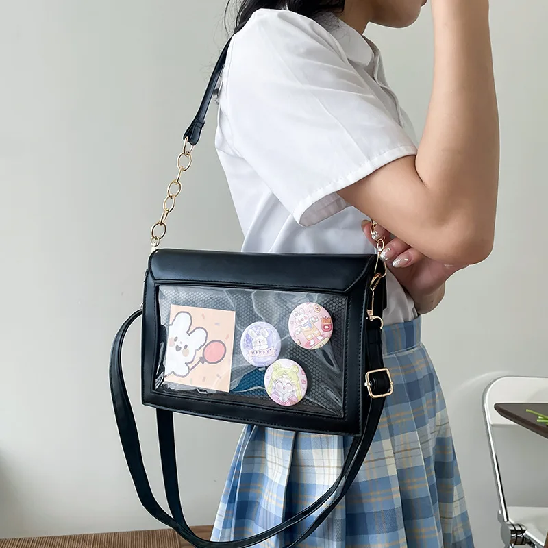 Anime Kawaii JK Bag Women PU Leather Transparent Itabag Women Purses and Handbags Small Shoulder Bag Chain Crossbody Bag Ita bag