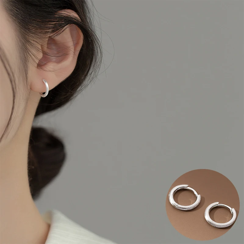 

100% 925 Sterling Silver Geometric Earrings for Women Girl Simple Round Wire Drawing Design Jewelry Party Gift Dropshipping