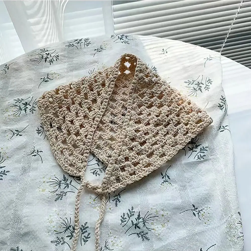 

Многоцветная вязаная повязка на голову в пасторальном стиле, аксессуары для волос, вязаный крючком треугольный платок, реквизит для фотосессии, треугольная полая