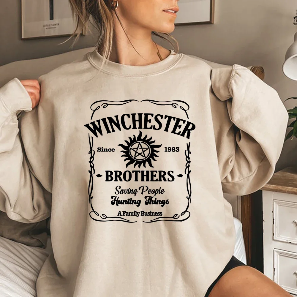 Vintage Supernatural Sweatshirt Sam and Dean Winchester Brothrs Hoodie Tv Show Supernatural Unisex Crewneck Sweathsirts Fans Top