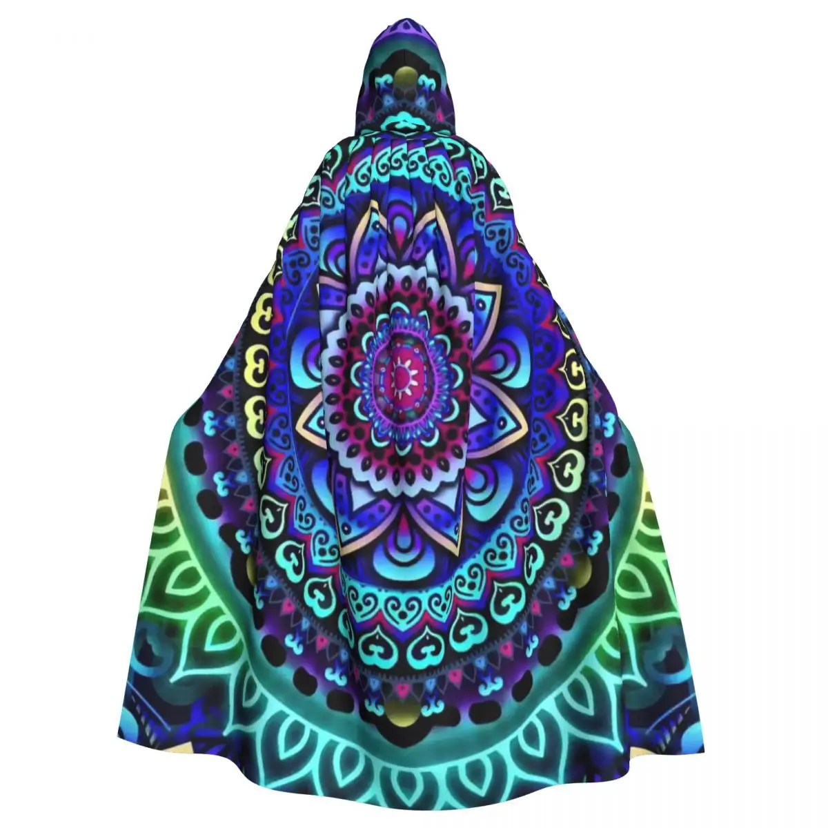 Mandalas Hooded Cloak Halloween Party Cosplay Woman Men Adult Long Witchcraft Robe Hood