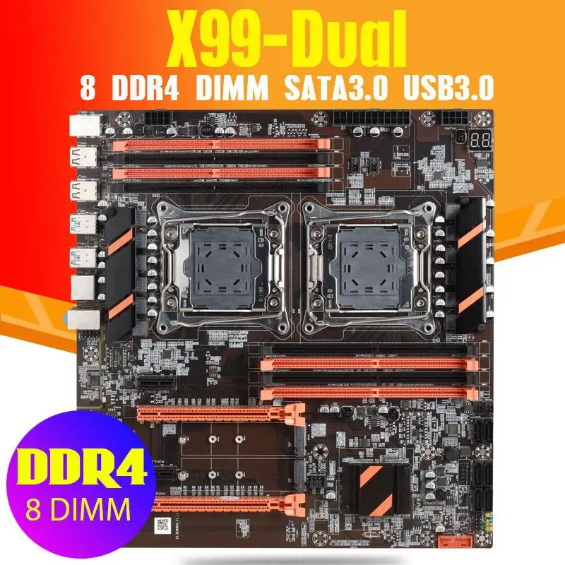 

Материнская плата Go Atermiter X99 с двумя процессорами, LGA 2011 v3 E-ATX USB3.0 SATA3 с двумя процессорами Xeon с двумя слотами M.2 8 DIMM DDR4