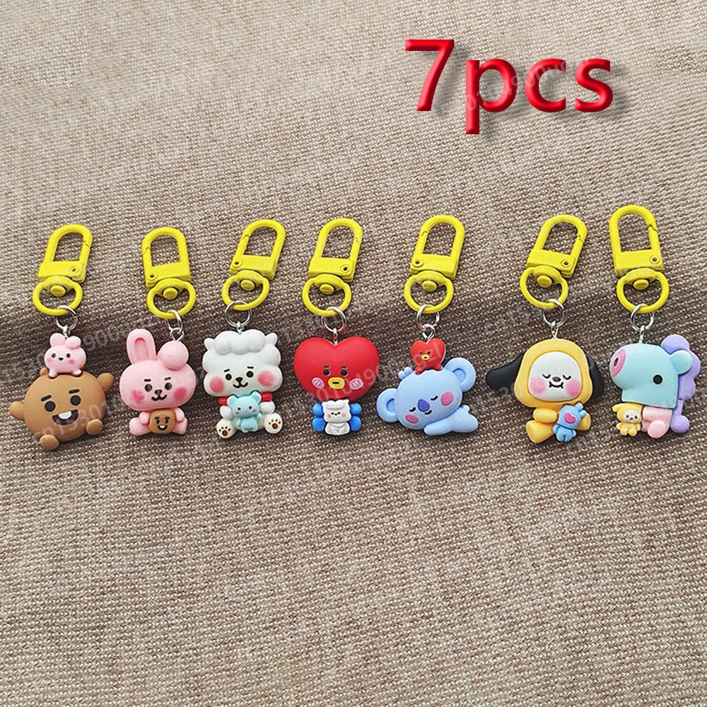 Fashion Keychain Cute BT21 TATA COOKY Keychains for Women Bag Pendant Jewelry Trinket Girls Car Key Ring Key Chain Accessories