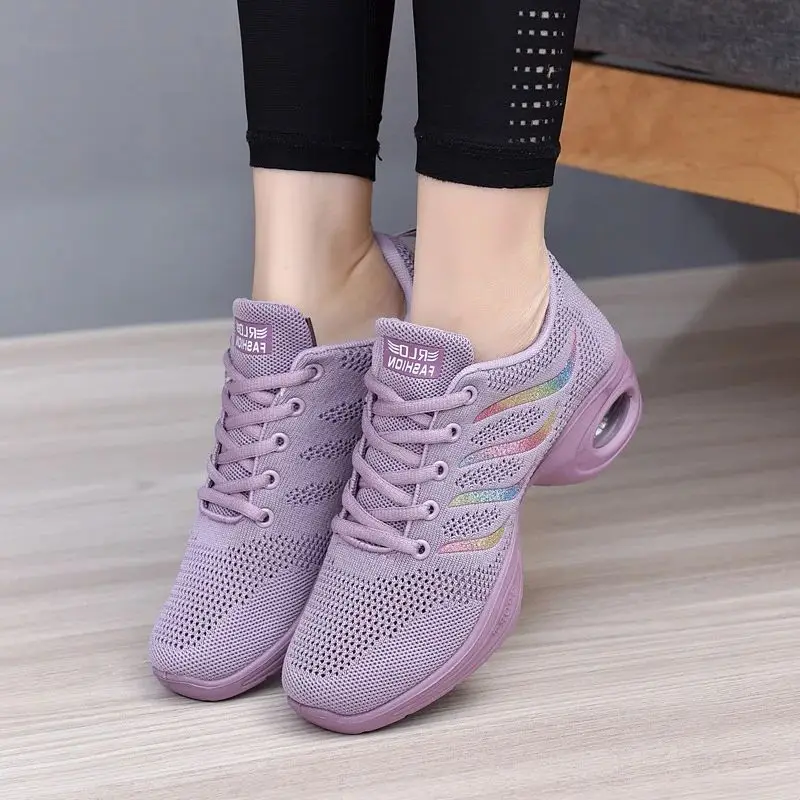 Dance Shoes Woman Ladies Modern Soft Outsole Jazz Sneakers Mesh Breathable Lightweight Female Dancing Fitness Shoes Sport