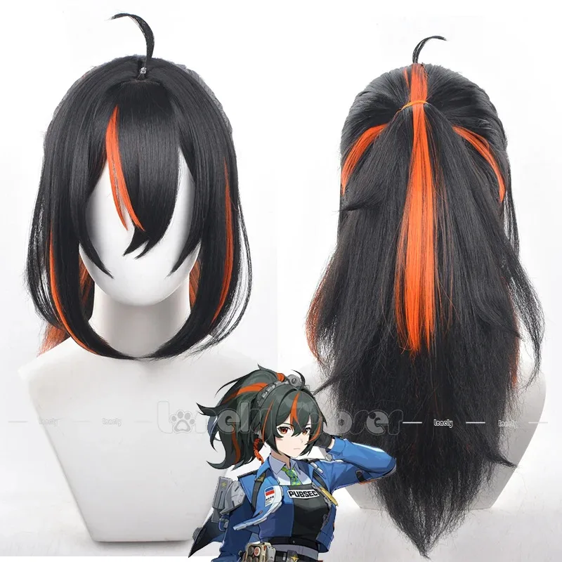 ZZZ Zhu Yuan شعر مستعار كوسبلاي Zenless Zone Zero N.E.P.S. Zhuyuan مزيج أسود برتقالي شعر مستعار ذيل حصان هالوين كرنفال الدعائم للنساء