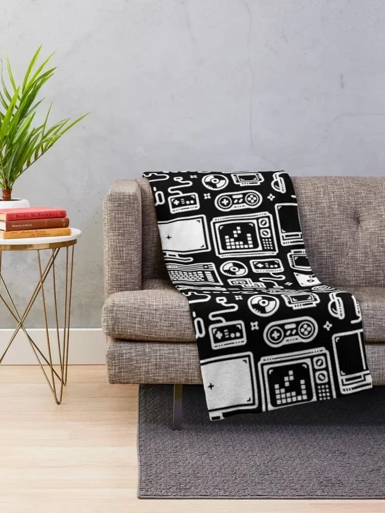 Retro Gamer Video Game Consoles, PC's, Controllers, Joysticks and Gamepads Throw Blanket Luxury Designer Moving Blankets