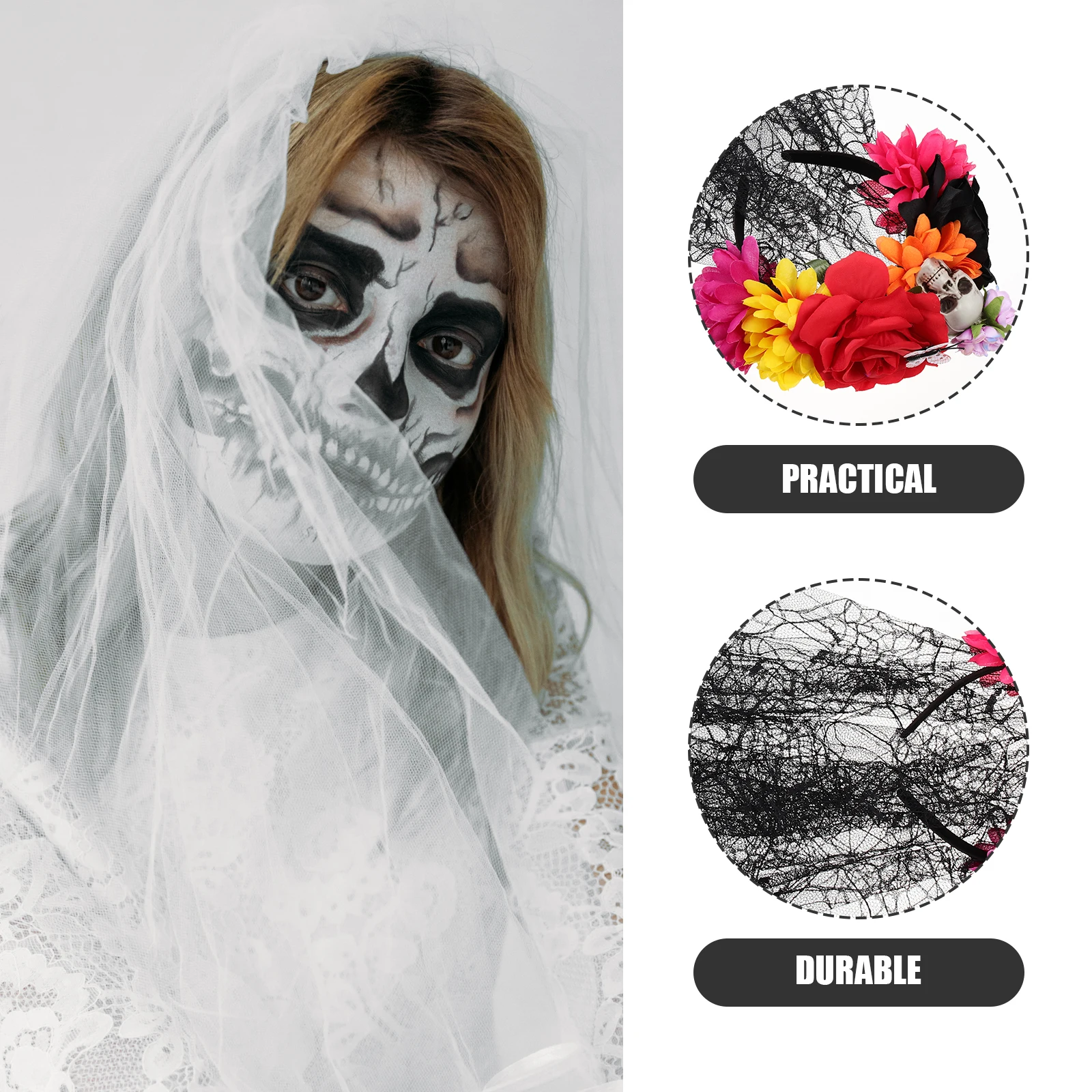 

Spider Web Headband Attractive Halloween Headwear for Women Rose Veil Headpiece Flower Crown Skull Hair Accessories Fabric