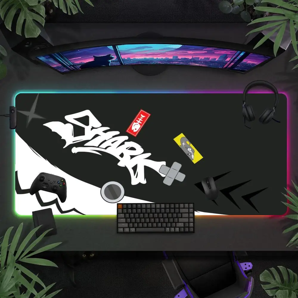 

Anime Shark Mouse Pad Large RGB Gaming Mousepads LED Light Locked Edges Game Accessories Table Pads PC Keyboard Mats XXL 90x40cm