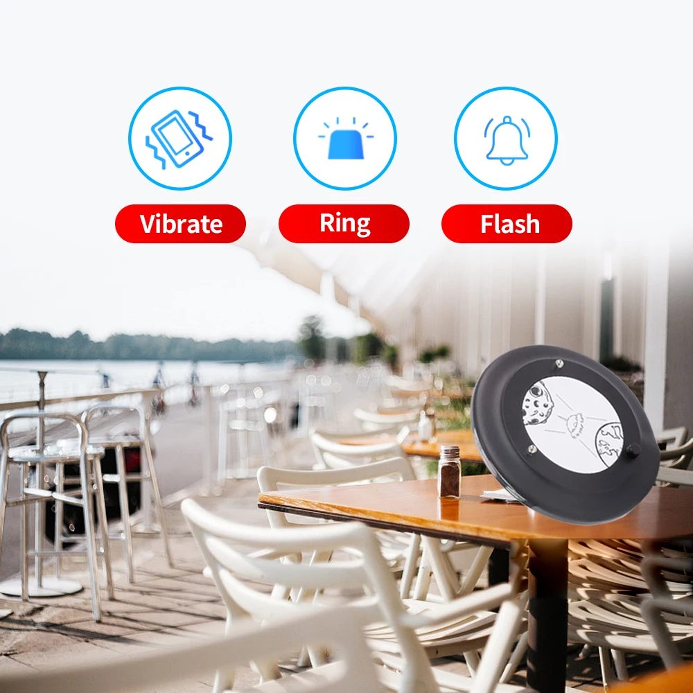 Wireless Restaurant Pager System 20 Round Coasters Guest Queue Paging System Waterproof Ring Flash Vibrate for Food Court